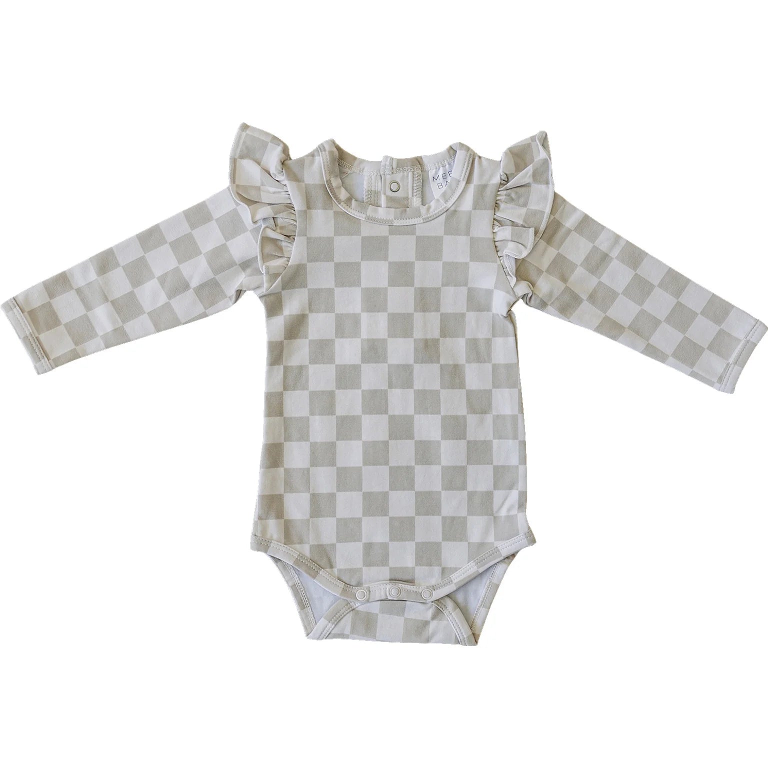 Taupe Checkered Ruffle Sleeve Bodysuit - Lulie