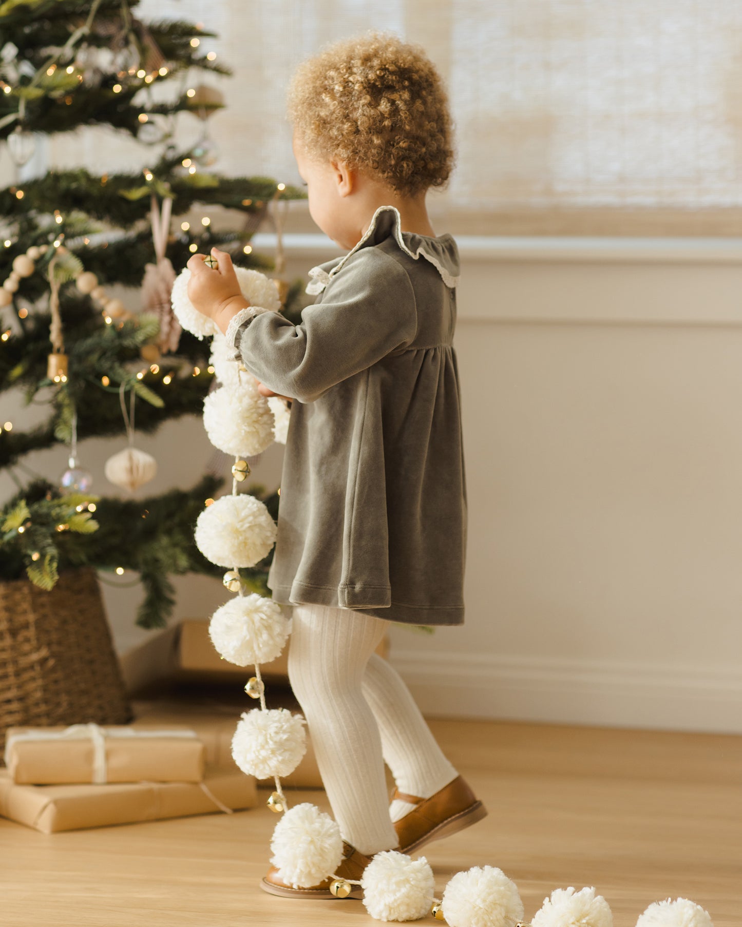 Velour Baby Dress- Forest