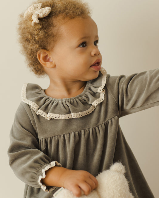 Velour Baby Dress- Forest