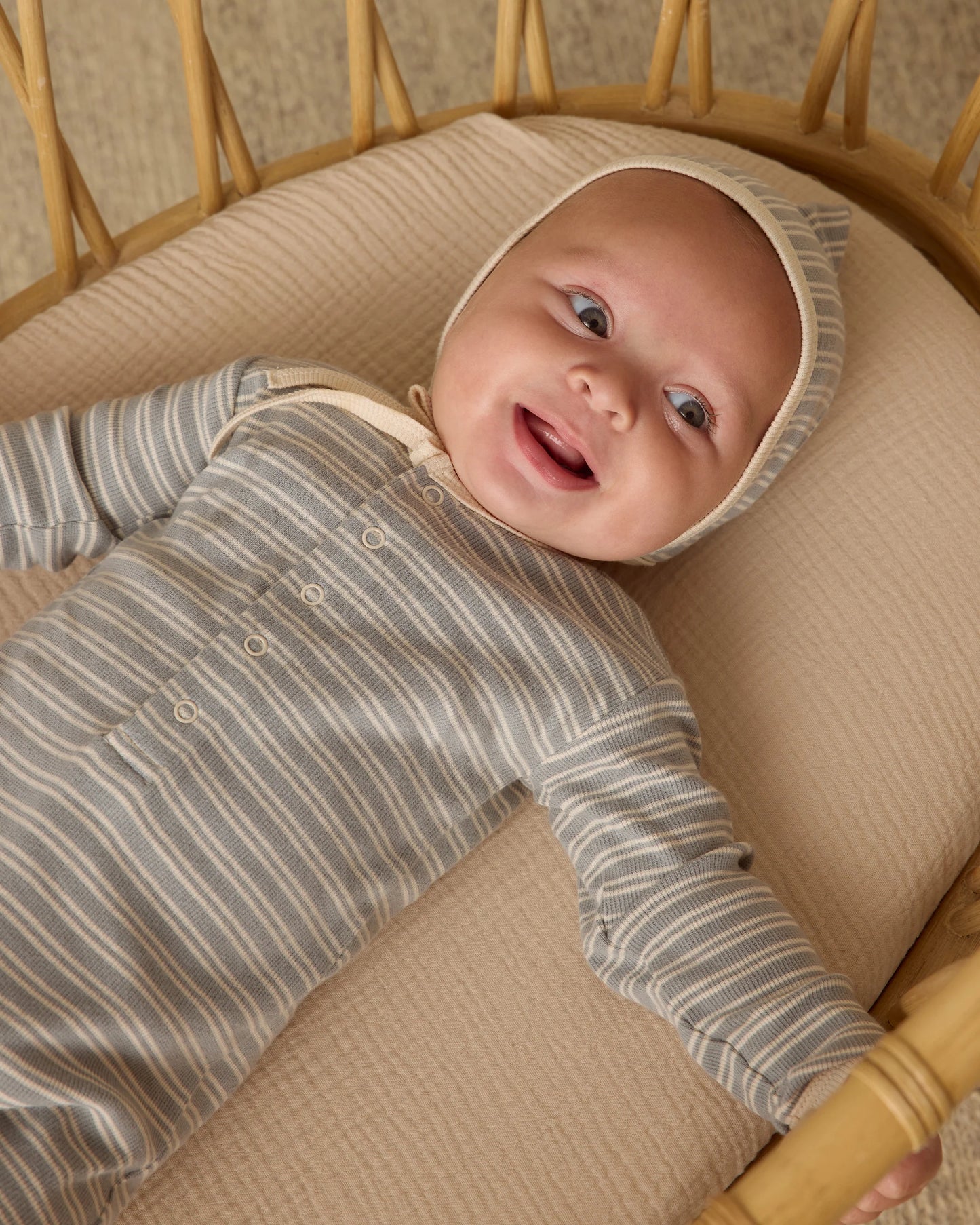 Ribbed Baby Jumpsuit- Steel Blue Micro Stripe