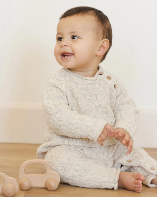 Cozy Heather Knit Jumpsuit- Blue