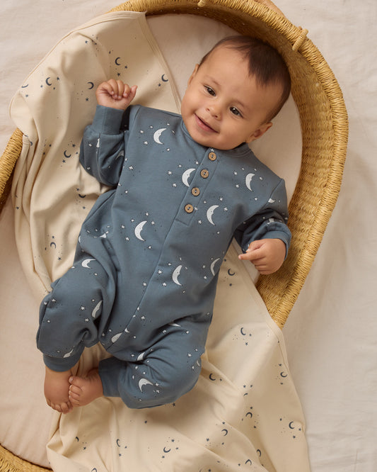 Relaxed Fleece Jumpsuit- Silver Moons