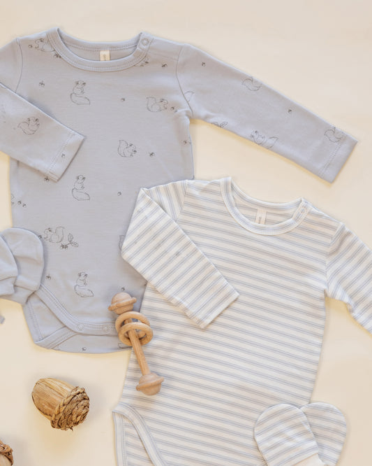 Jersey Bodysuit 2 Pack- Squirrel, Cloud Stripe