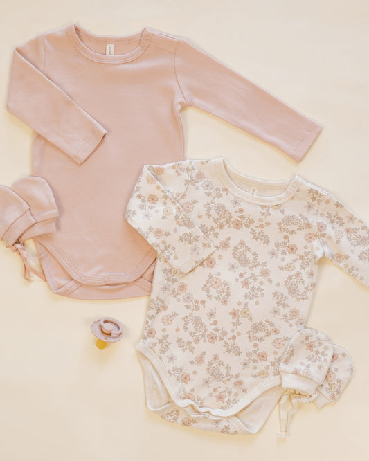 Jersey Bodysuit 2 Pack- Floral Vine, Dusty Rose