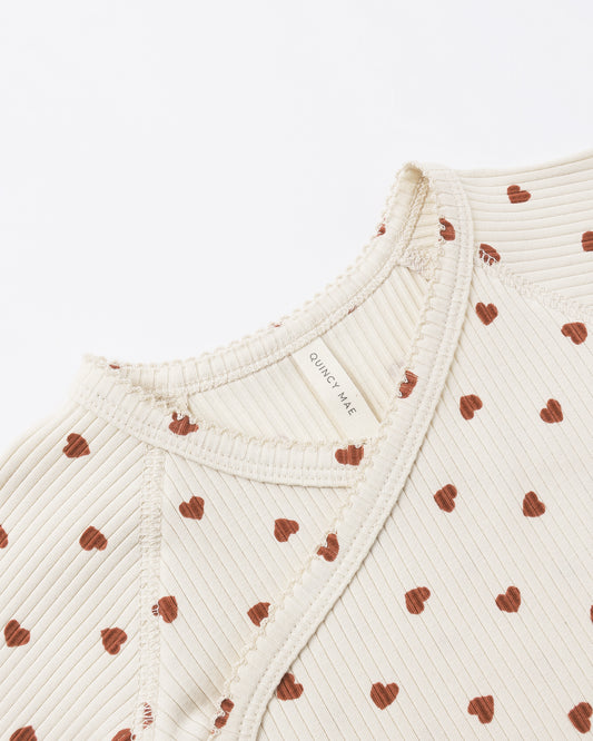 Side Snap Bodysuit + Legging Set - Red Hearts