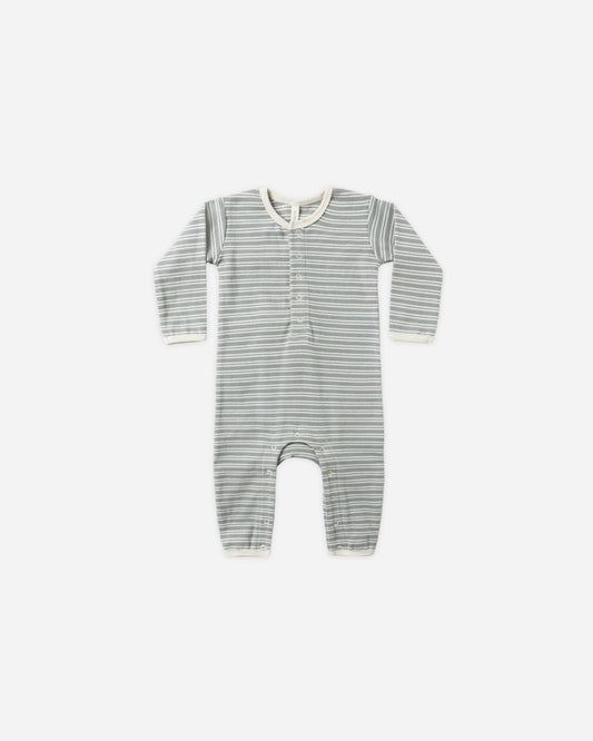 Ribbed Baby Jumpsuit- Steel Blue Micro Stripe