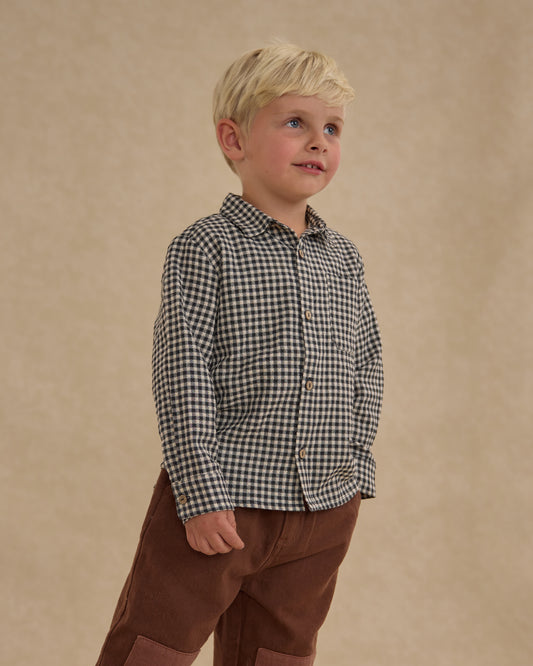 Collared Long Sleeve Shirt- Black Gingham