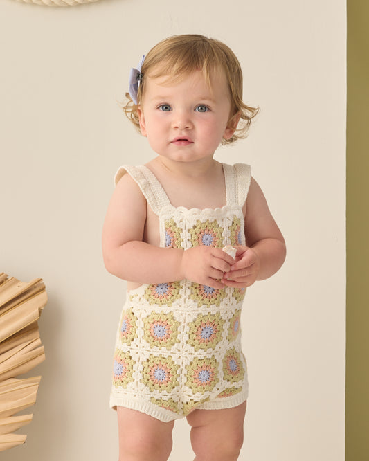 Crochet Romper- Citron Daisy Check