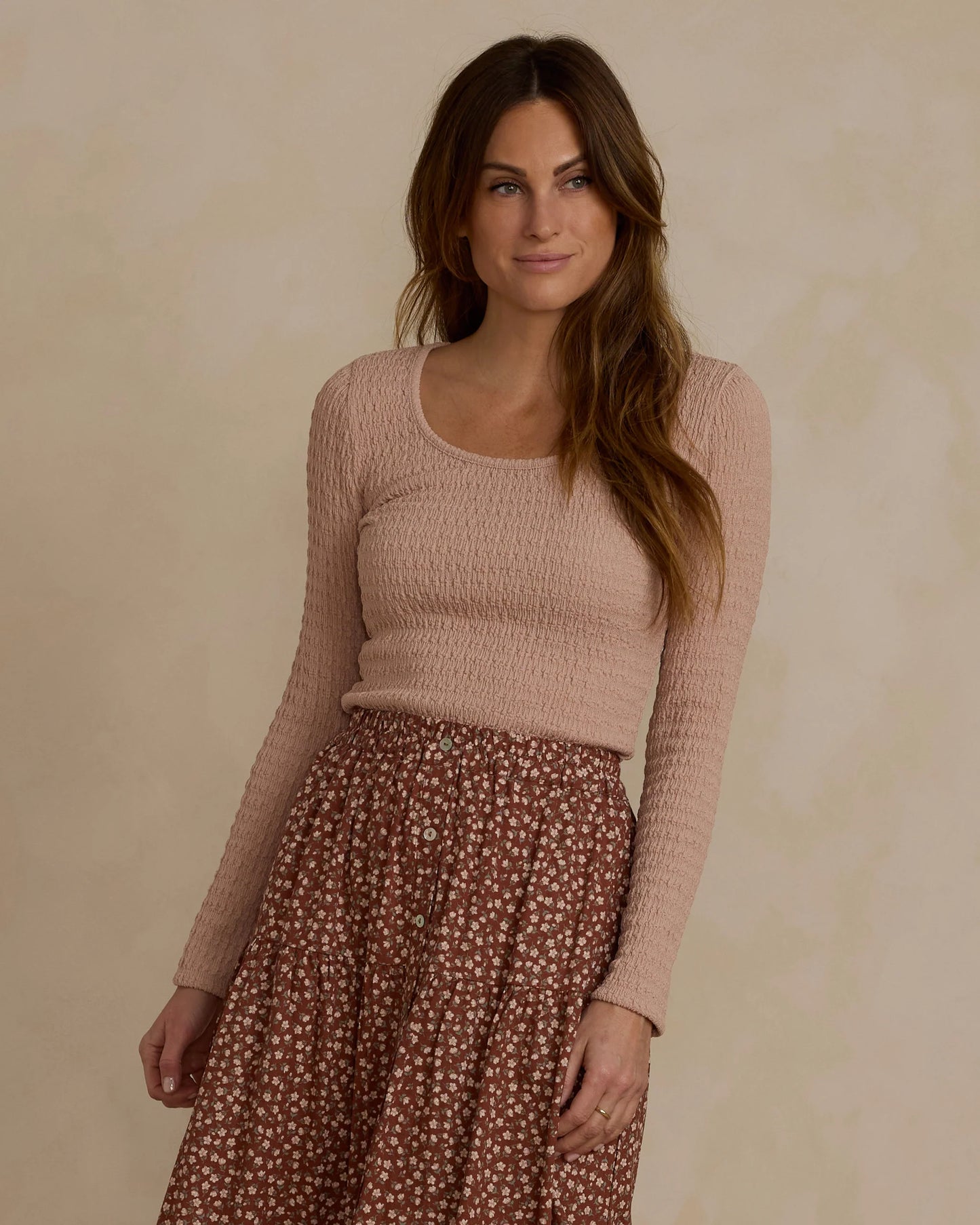 Textured Long Sleeve Tee- Rose