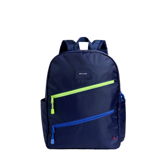 Kane Double Pocket Large Backpack- Navy Diagonal Zipper