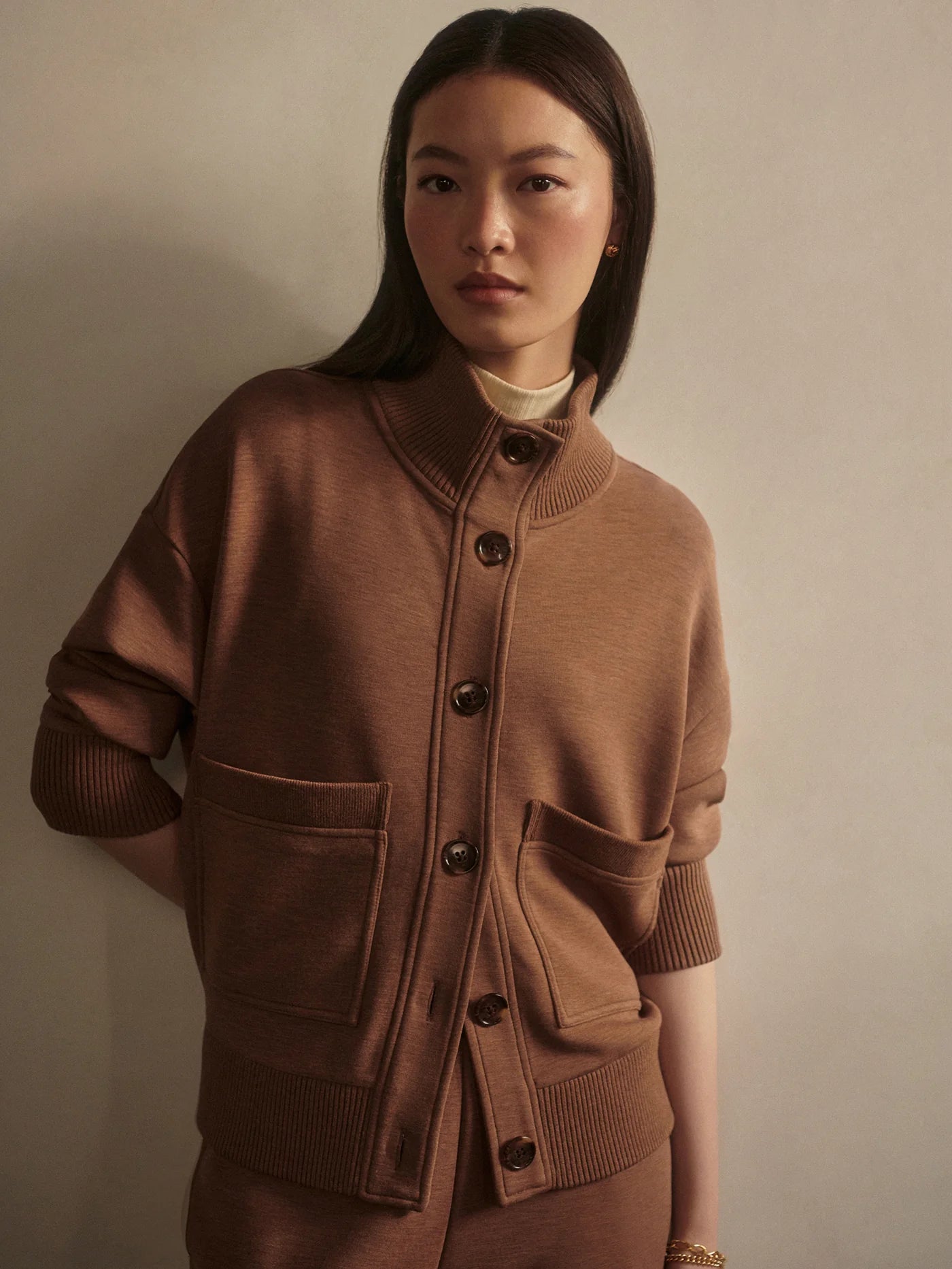 Sabrina Button Through Sweat - Golden Bronze Marl