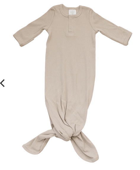 Oatmeal Organic Cotton Ribbed Knot Gown