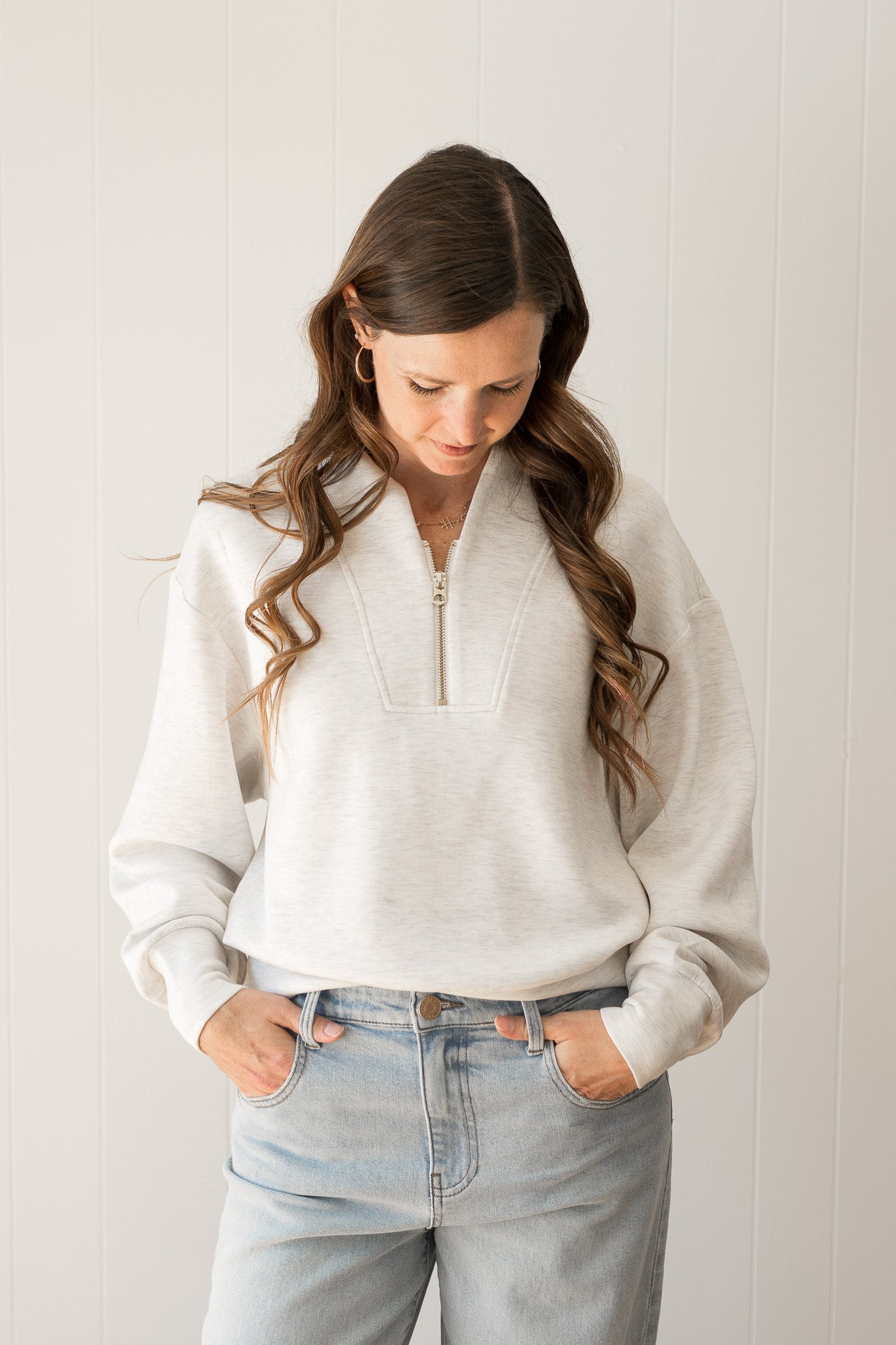 Varley Davidson Sweat- Ivory Marl