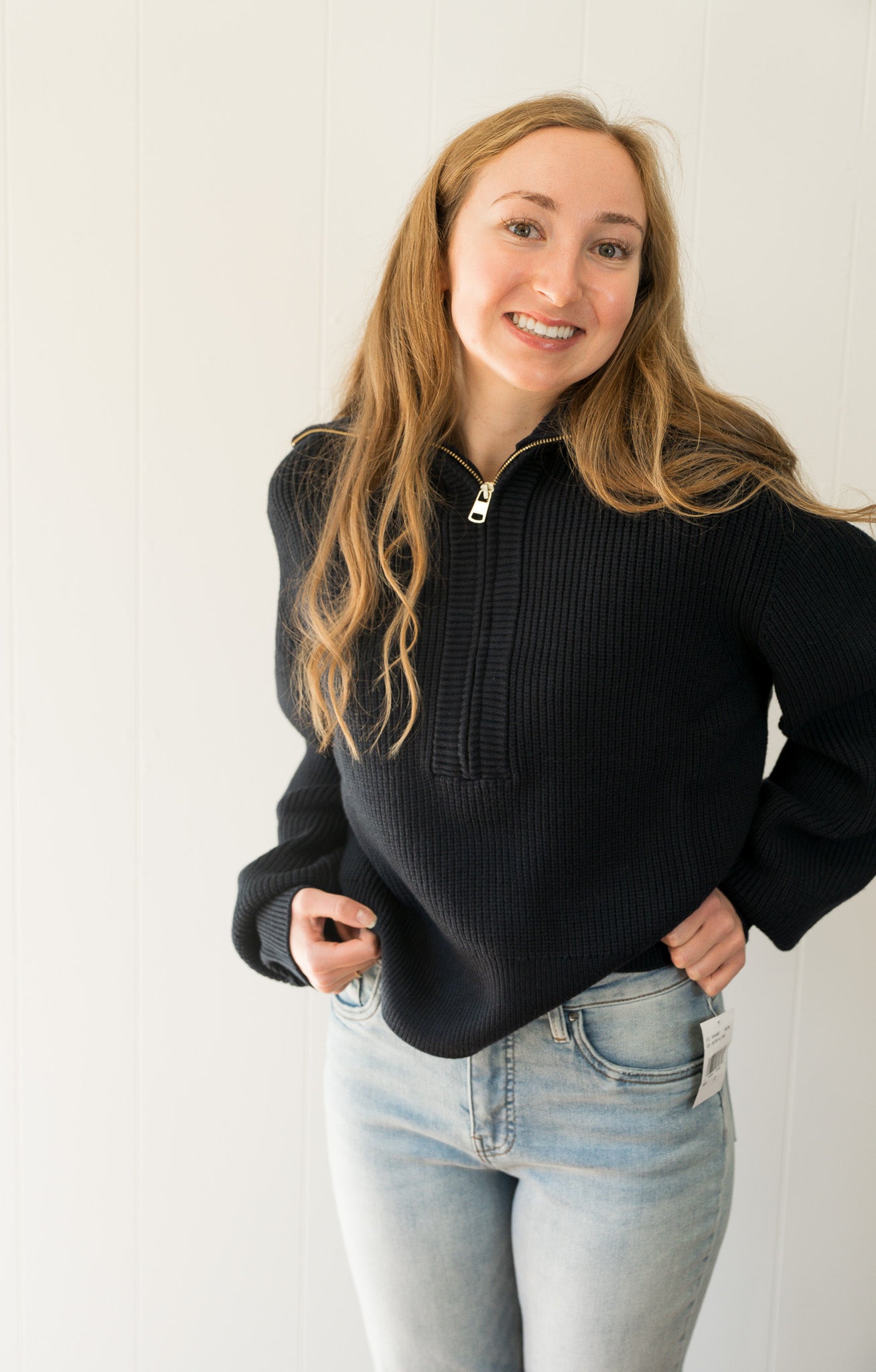 Varley Maura Half Zip Rib Knit- Navy