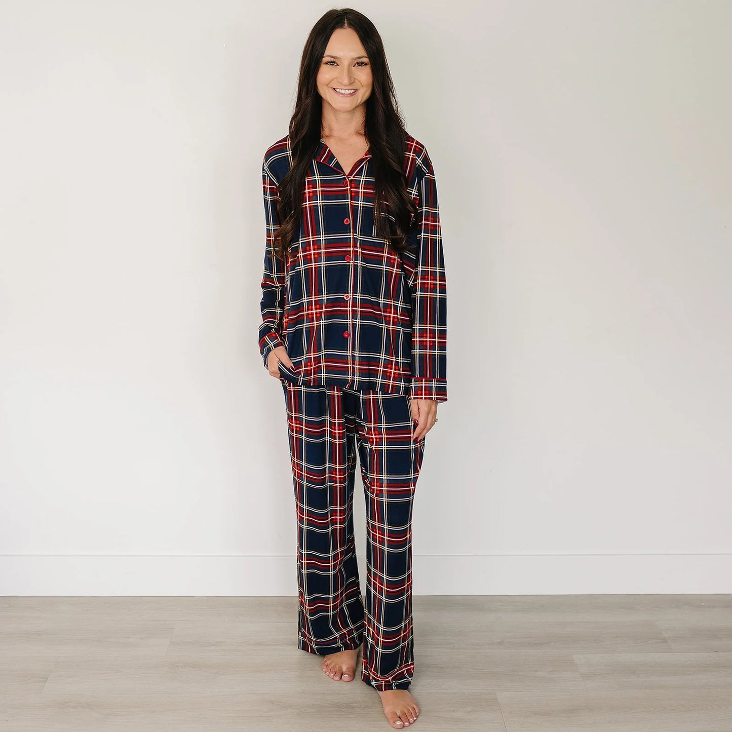 Adult Christmas Plaid Collared Pajama Set