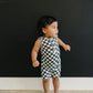 Charcoal Wavy Checkered Short Romper