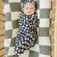 Navy Daisy Ribbed Bamboo Stretch Swaddle