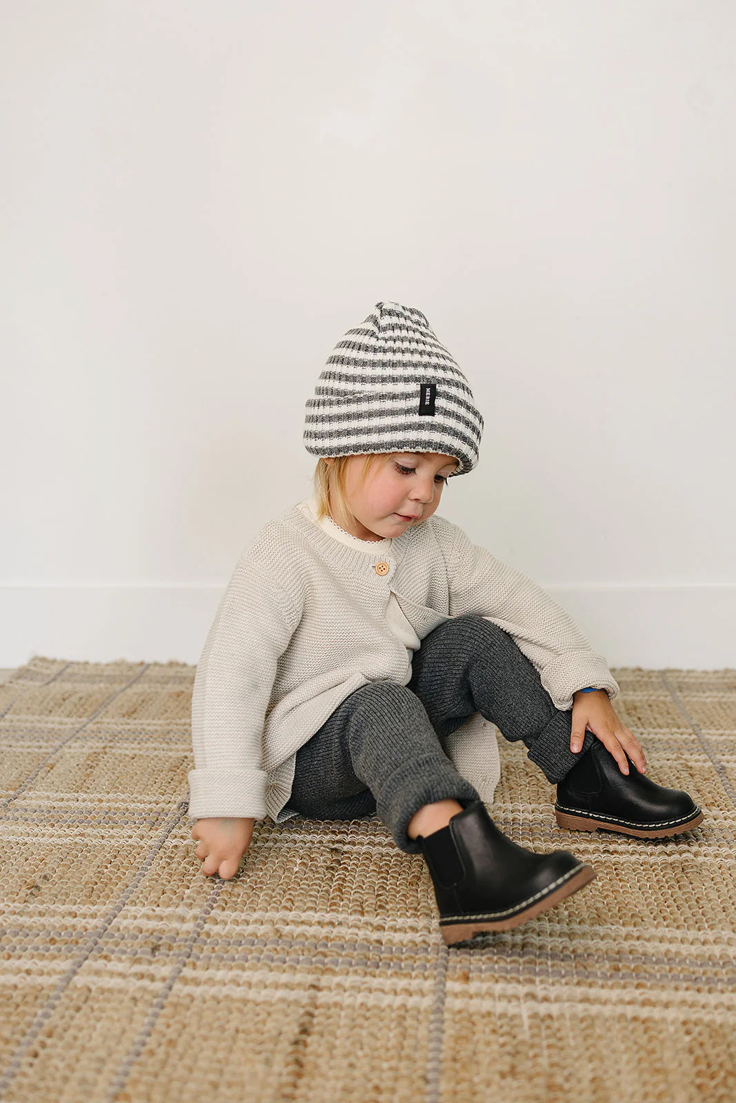 Grey & White Chunky Knit Beanie