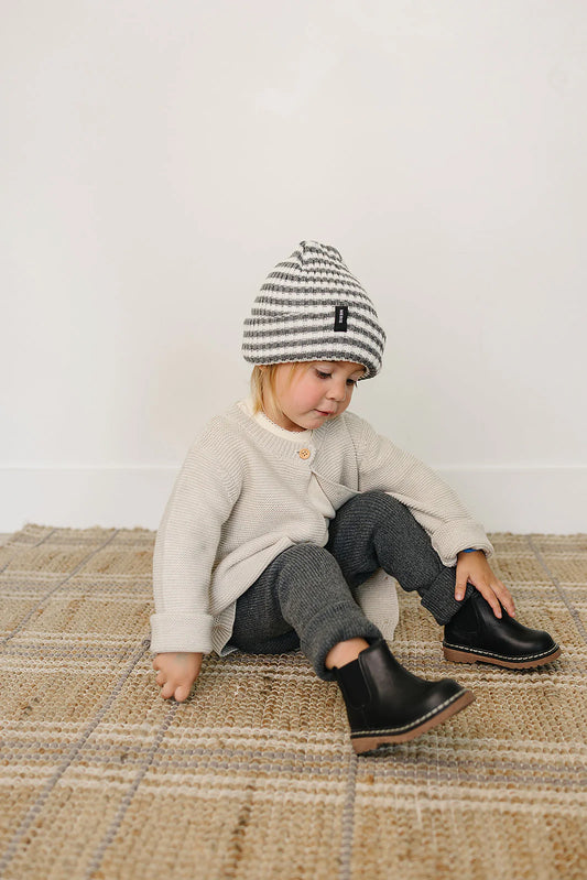 Grey & White Chunky Knit Beanie