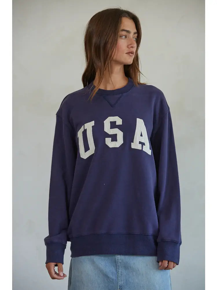 Cotton French Terry Crew Neck USA Pullover
