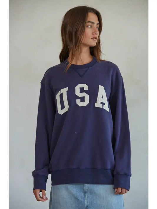 Cotton French Terry Crew Neck USA Pullover