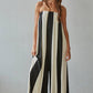 Striped Tube Wide Leg Jumpsuit- Black