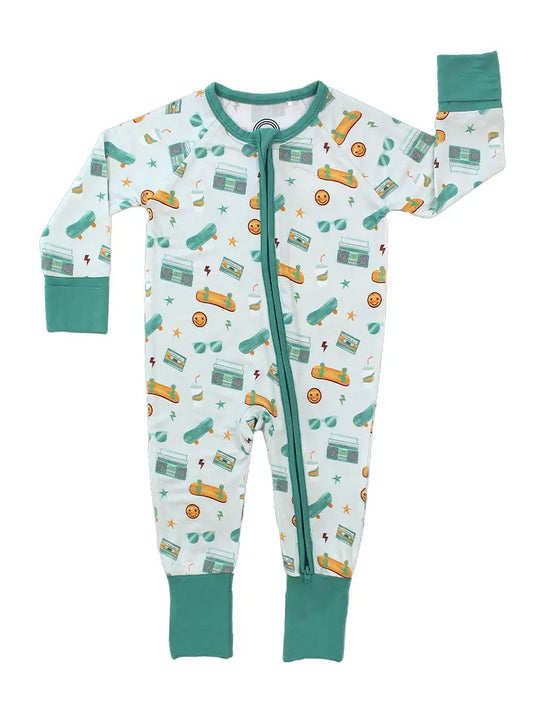 Roll with It Skateboard Bamboo Convertible Baby Pajamas