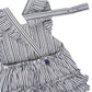 Baby Girls Navy Micro Stripe Woven Pinafore Cross-Back Bubble Romper