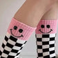 Checkered Smiley Socks | Pink