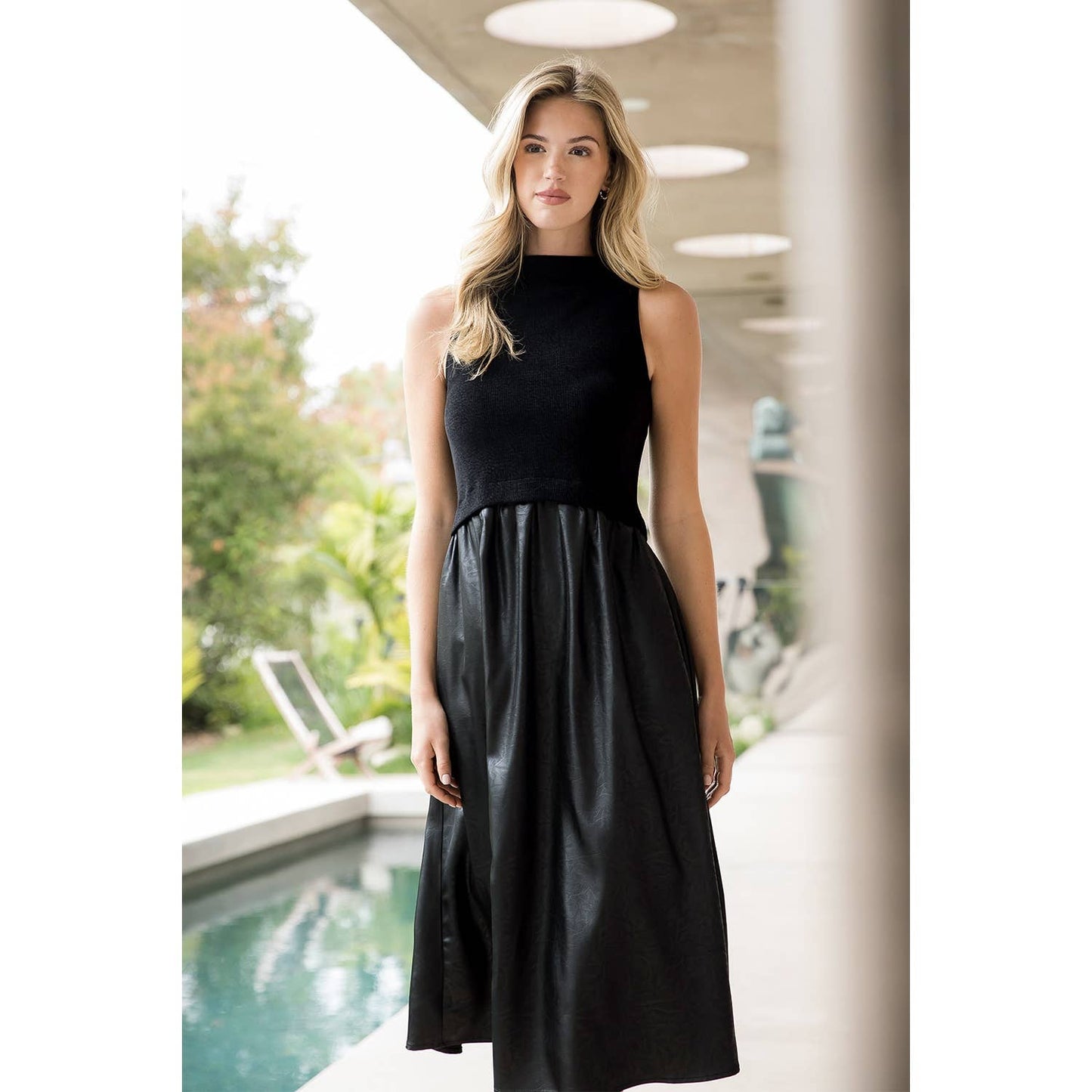 Sleeveless Mixed Media Maxi Dress