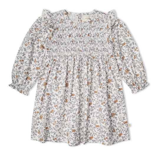 Organic Smocked Ruffle Dress - Ivy