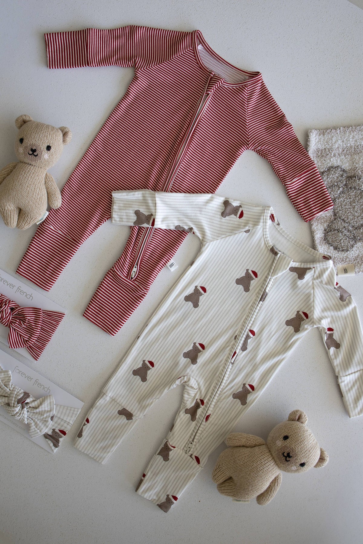 Bamboo Zip Pajamas- Peppermint Stripe Ribbed