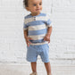 Organic Reef Short Sleeve Henley - Marco Stripe / Rain + Oat