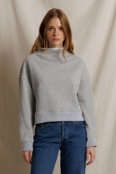 perfectwhitetee Arden French Terry Mock Neck- Heather Grey