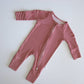 Bamboo Zip Pajamas- Peppermint Stripe Ribbed