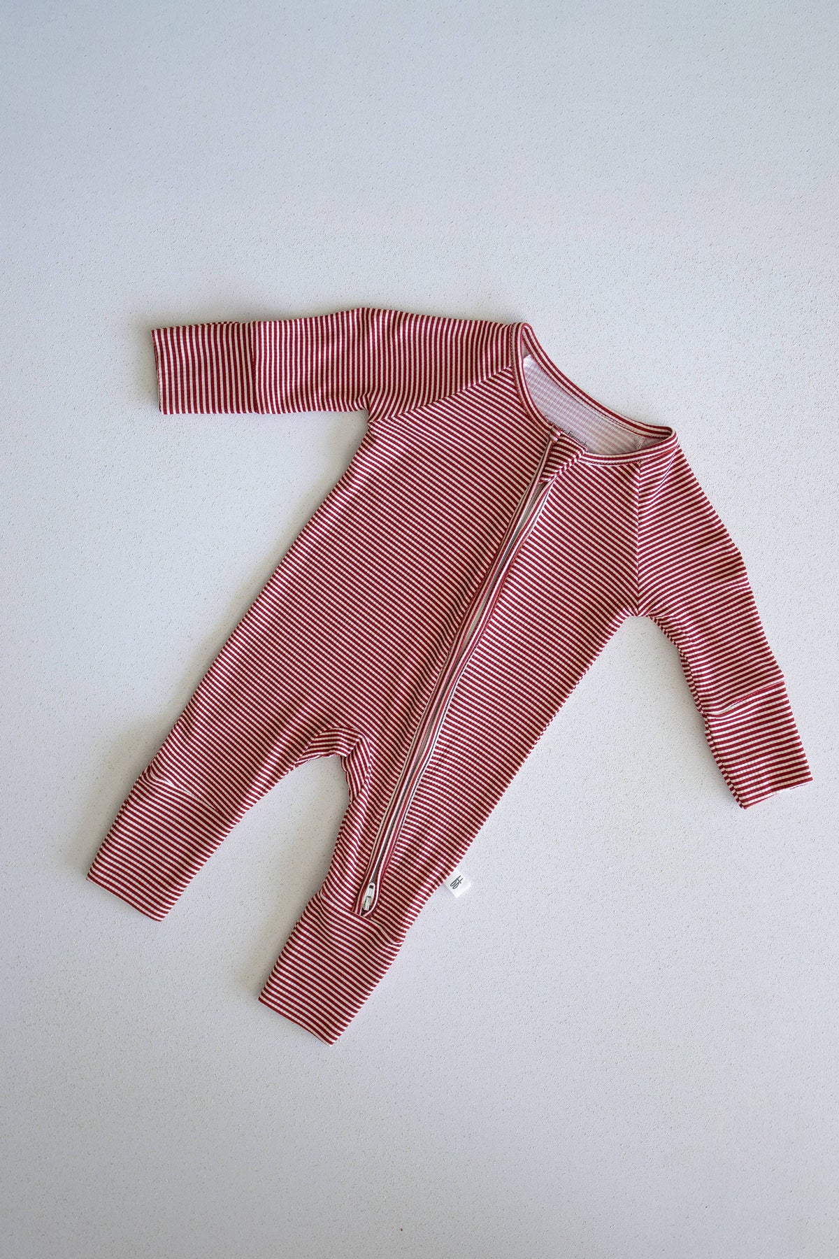 Bamboo Zip Pajamas- Peppermint Stripe Ribbed