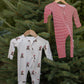 Bamboo Zip Pajamas- Peppermint Stripe Ribbed