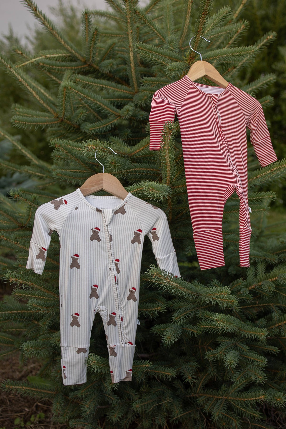 Bamboo Zip Pajamas- Peppermint Stripe Ribbed