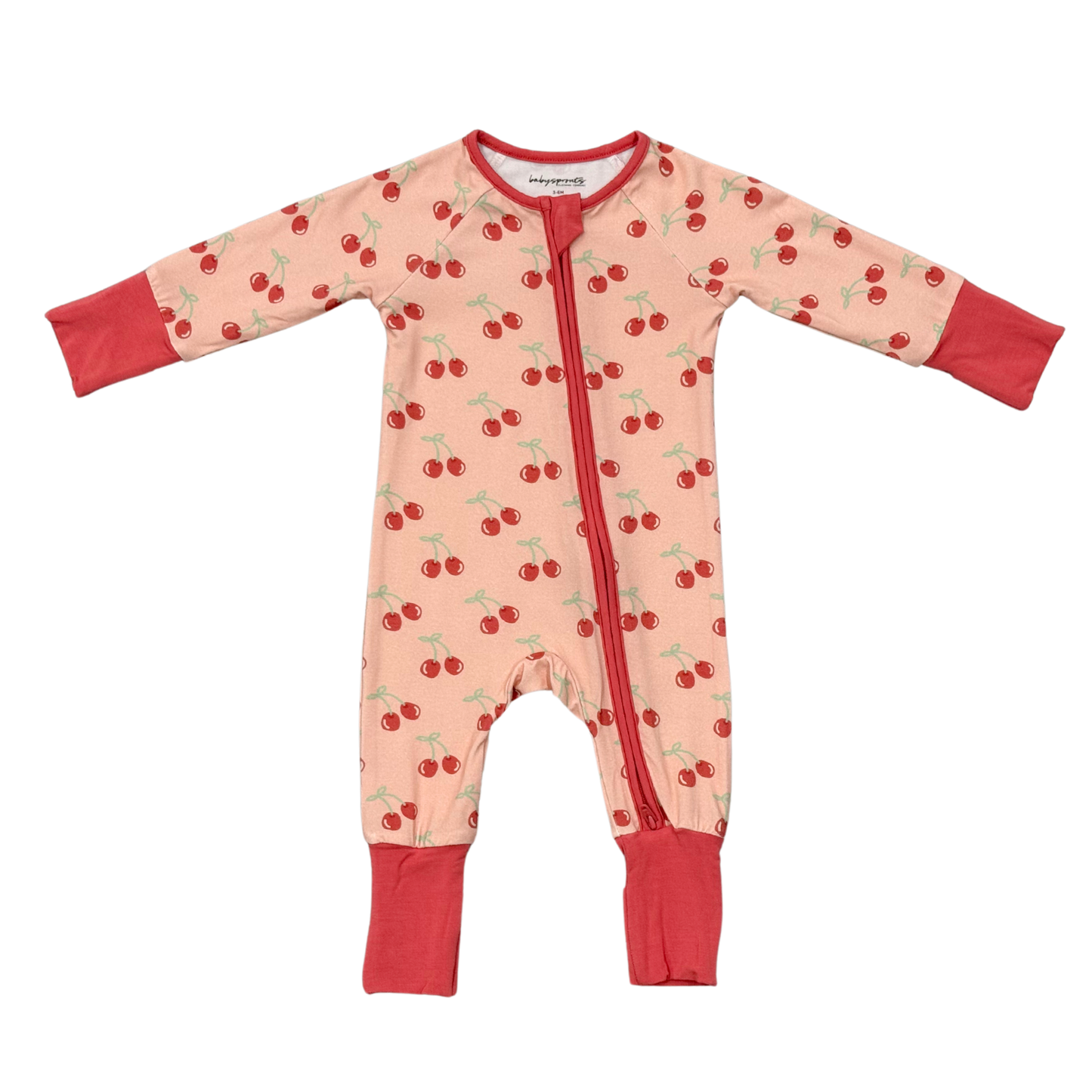 Long Sleeve Zip Romper- Cherries