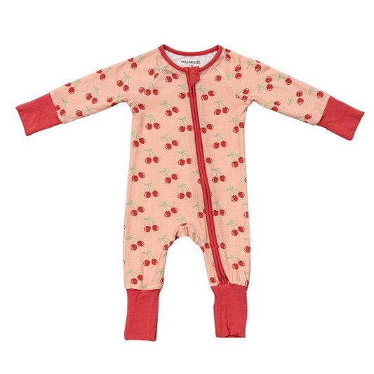 Long Sleeve Zip Romper- Cherries