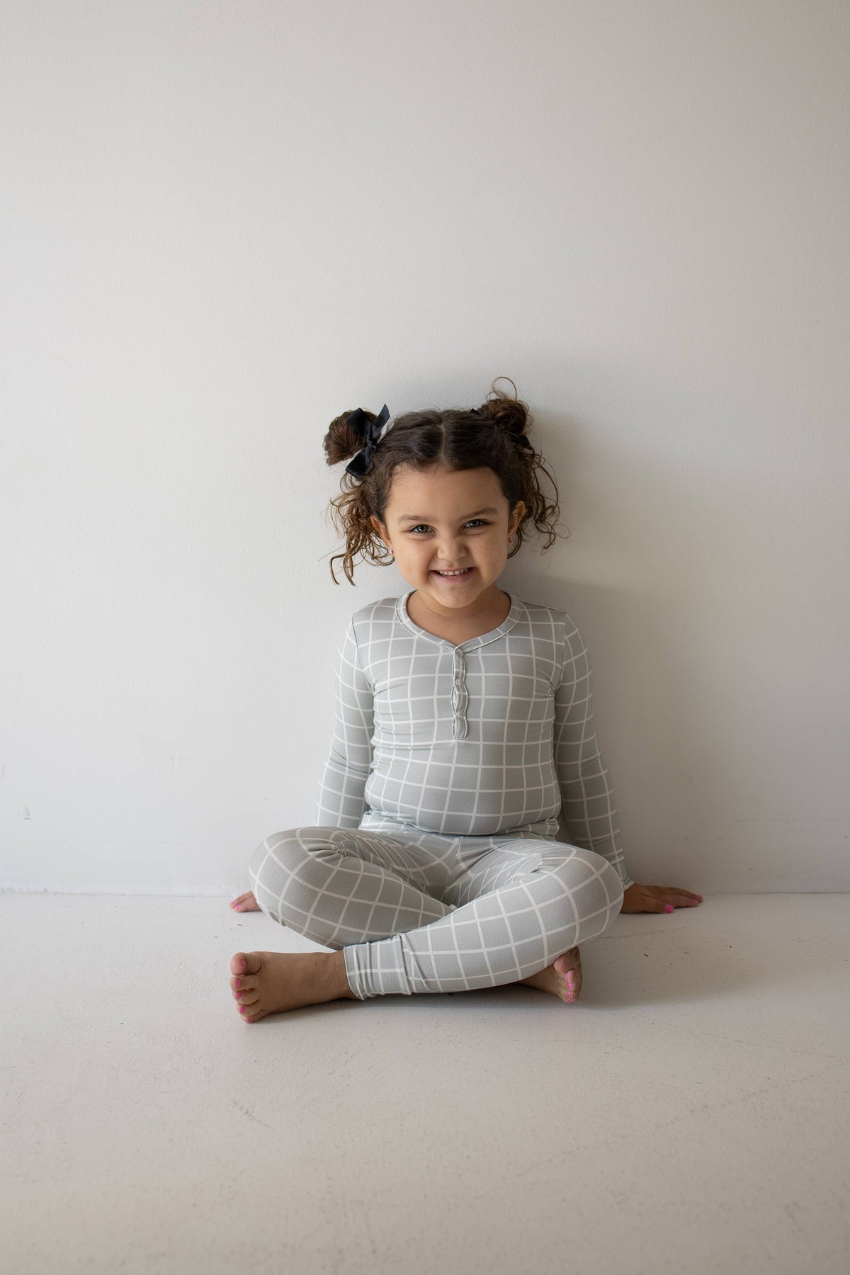 Bamboo Two Piece Pajamas- Foggy Grid