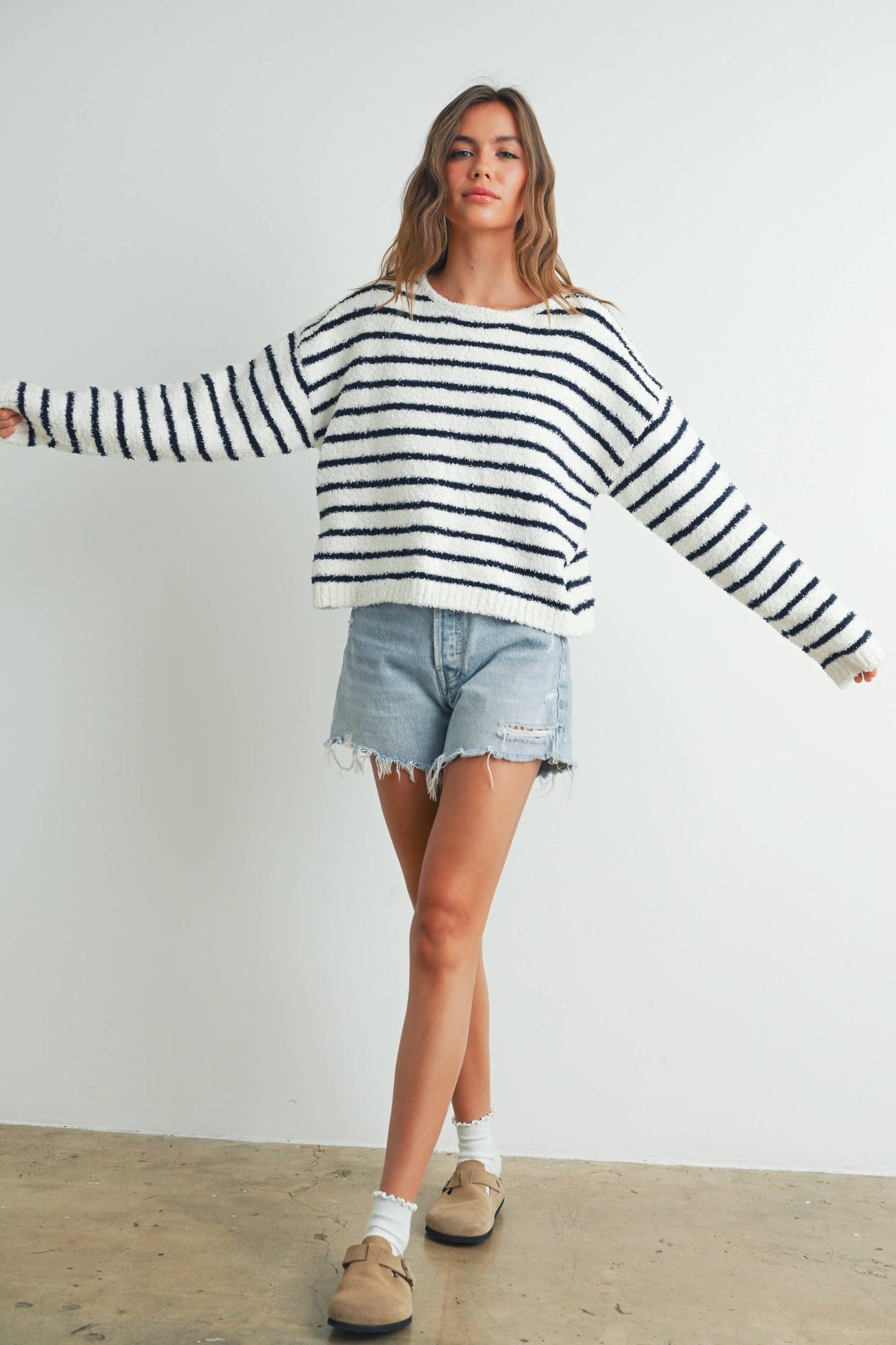 Striped Knit Sweater- Navy