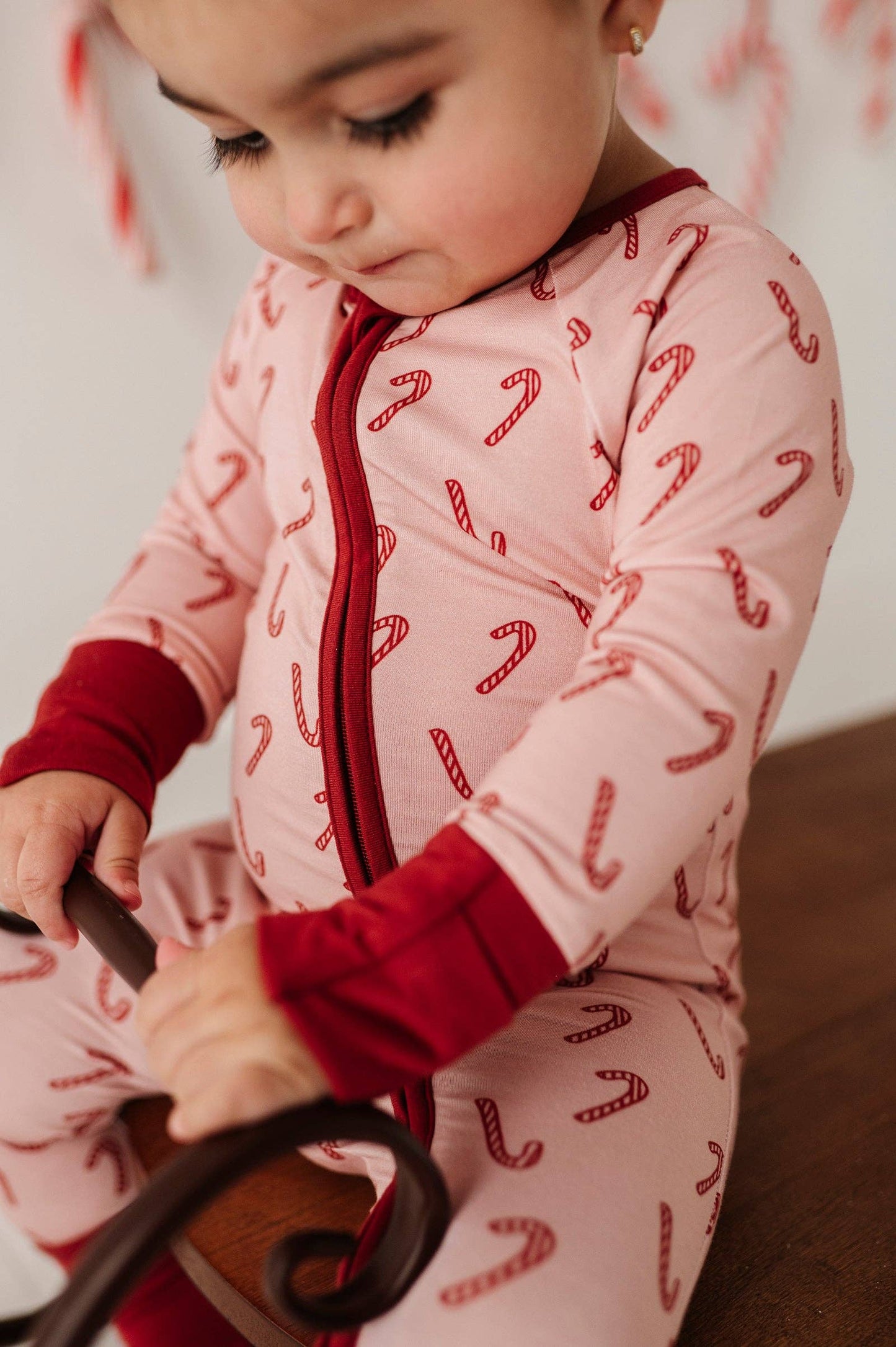 Long Sleeve Zip Romper Bamboo- Candy Cane