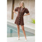 Puff Sleeve V-Neck Button Up Suede Dress