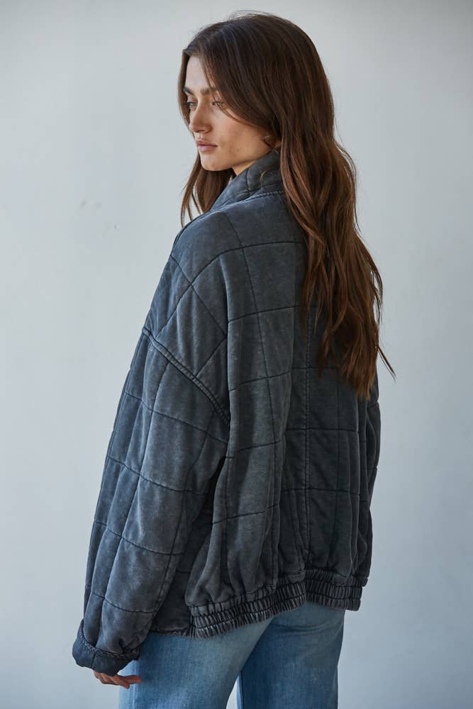 Quilted Knit Mineral Washed Jacket- Charcoal