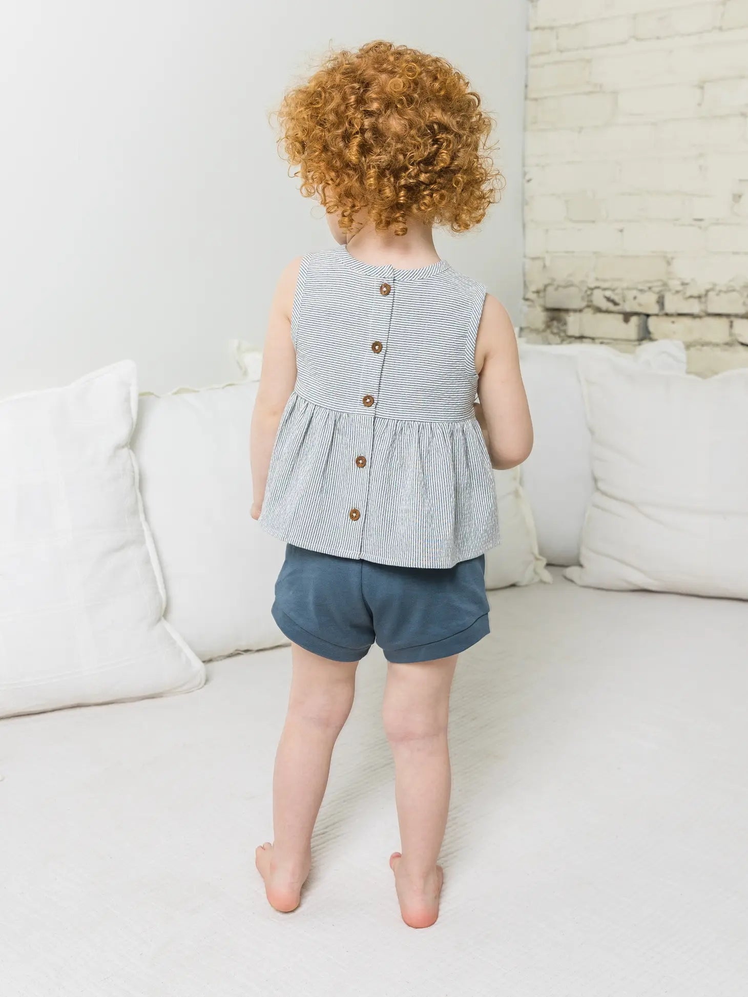 Organic Baby Grace Seersucker Peplum Top - Shore Stripe - Lulie
