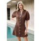 Puff Sleeve V-Neck Button Up Suede Dress