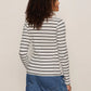Button Front Ribbed Top Chalk/Black Stripe
