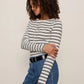 Button Front Ribbed Top Chalk/Black Stripe