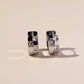 Silver Pavé Checkered Huggie Earrings